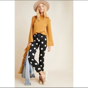 NWT Anthropologie The Essential Skinny Kick Flare Pants Polka Dot Black White